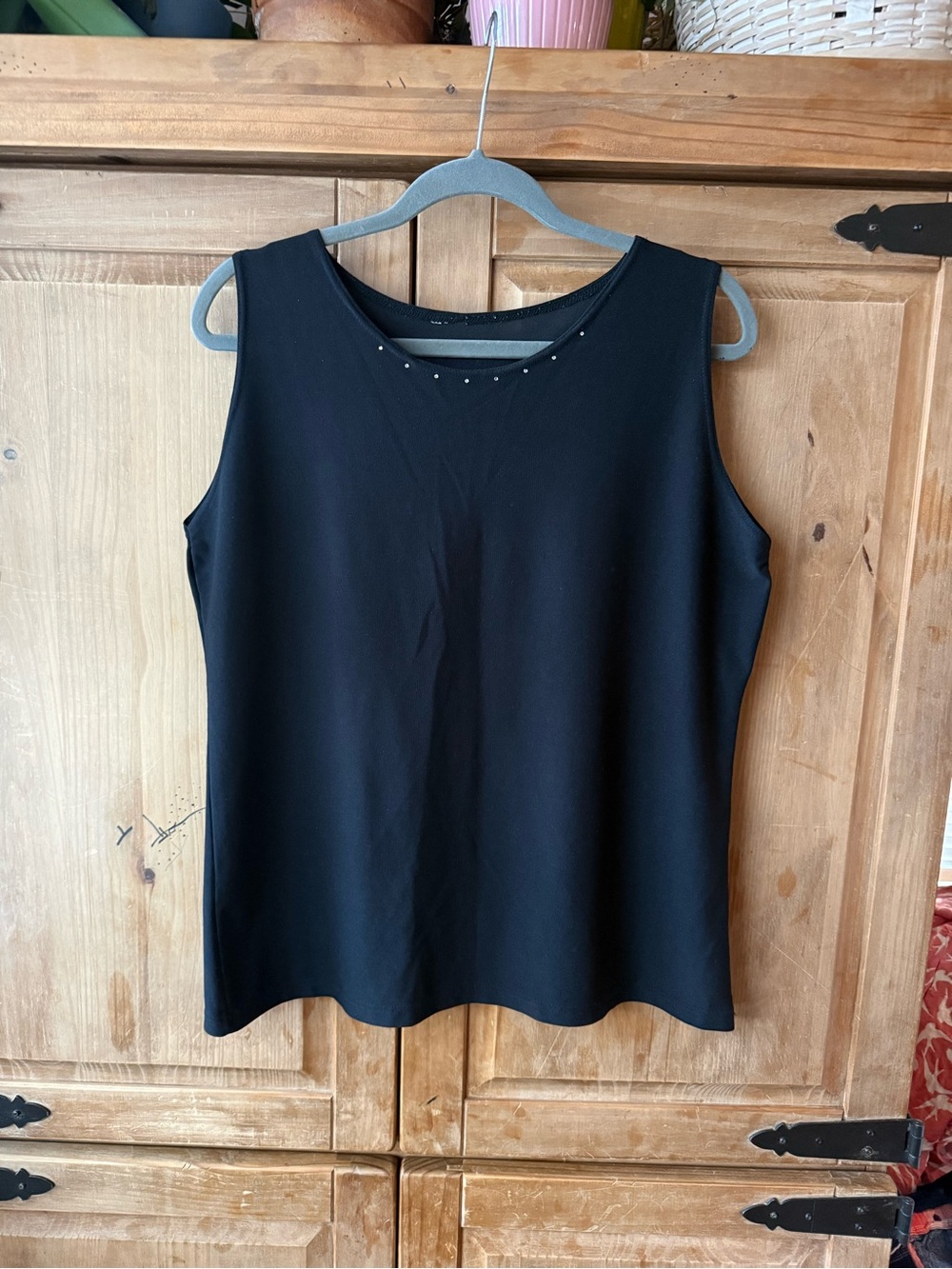 Women’s Black Sleeveless Tank Top with Subtle Neck Studs